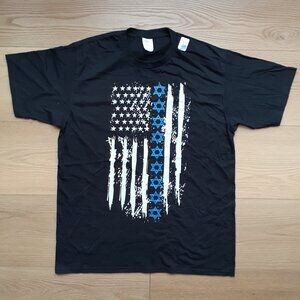 Israel Independence Star of David US Flag - New Large Black T-Shirt
